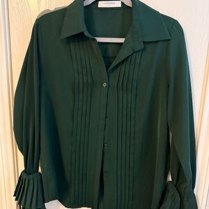 Commense Dark Green Pleated Button Down Shirt